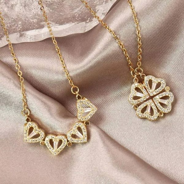 Collier avec Pendentif Magnétique, Bijou en forme de Trèfle Porte-Bonheur, pour Femme - immagine 3